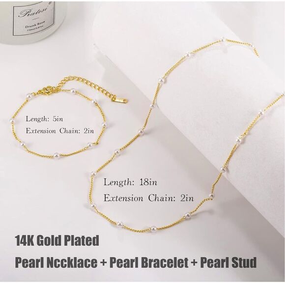 14 K Gold Plated and Faux Pearl Three Piece Jewelry Suite - Picture 2 of 5